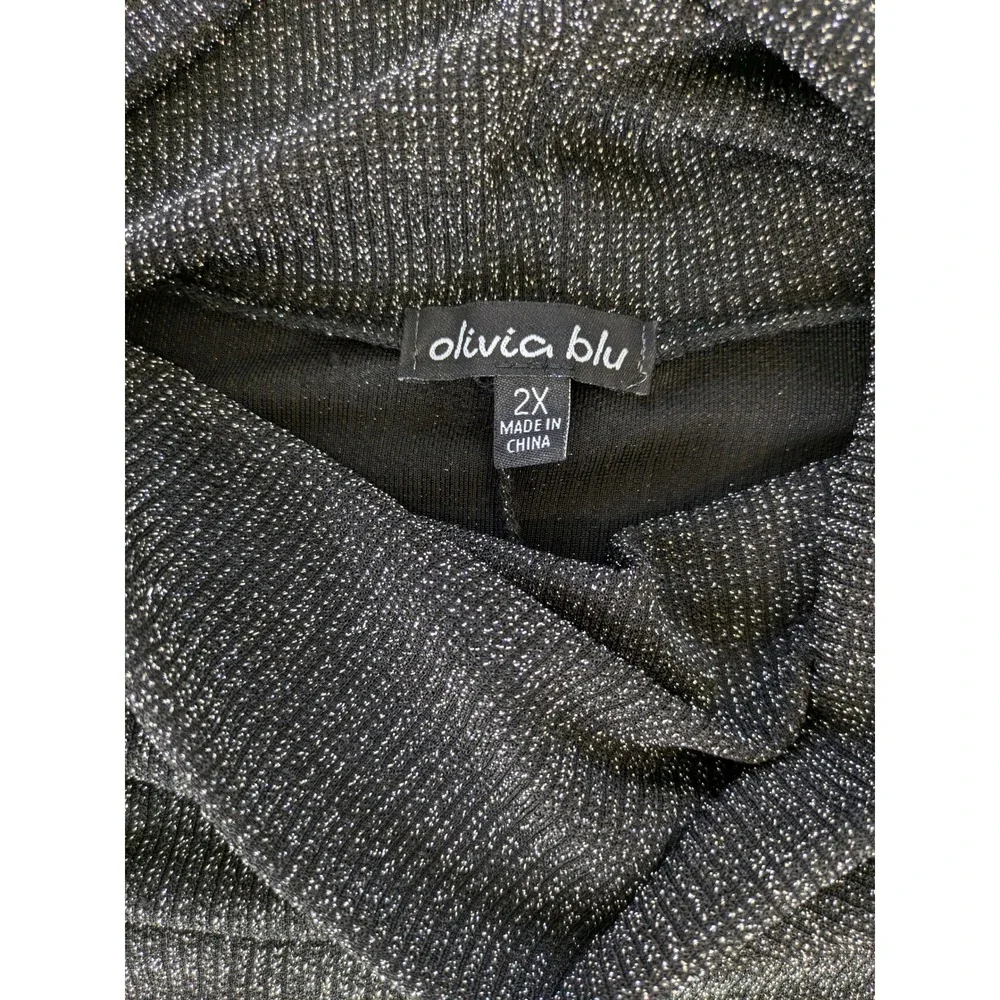 Olivia Blu Glimmer Cowl Neck - Women's 2XL - Black 3/4 Sleeve Top #2513-2GCOWLX - Picture 3 of 5